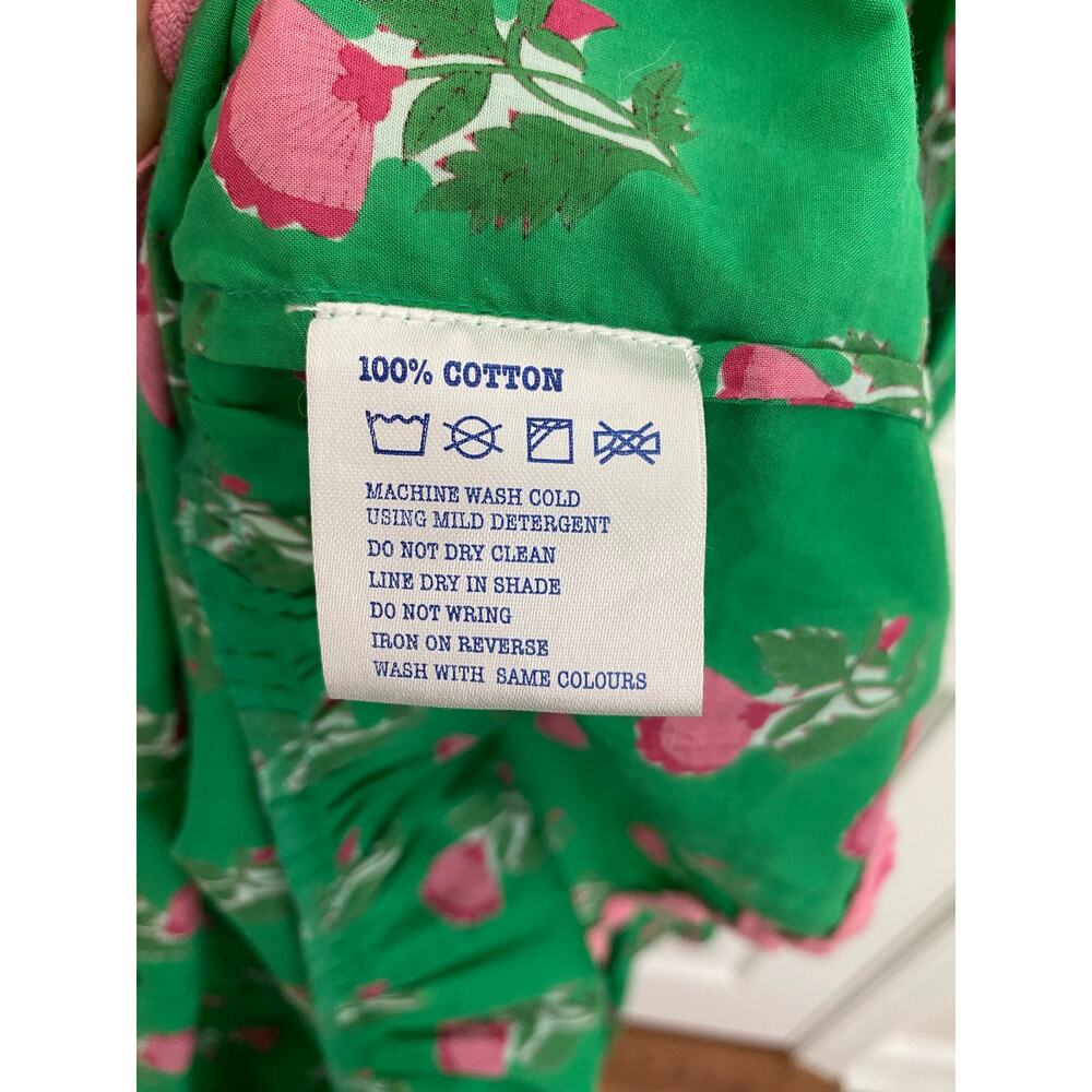 PINK CITY PRINTS Tuckernuck Parakeet Blossom Angelina Midi Smocked Dress Green M - Picture 8 of 9